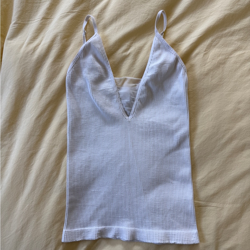 Free People White Ribbed Tank Top